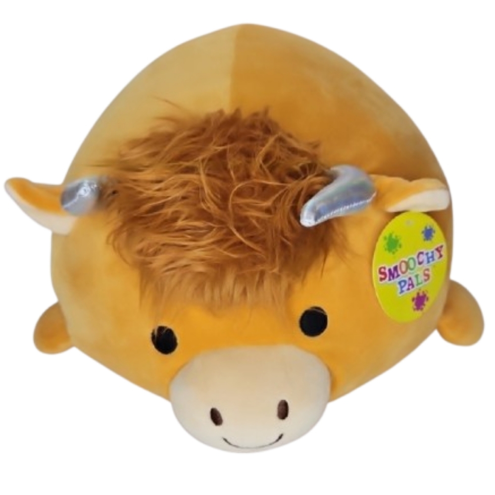 Smoochy Pals plush Laying Highland Cow With Longhorns Large Size Soft Push NWT
